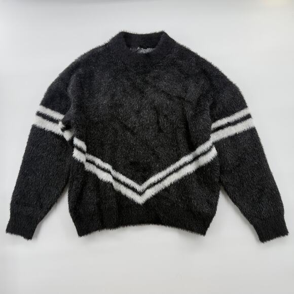 Blvck Paris Fuzzy Mohair Sweater Black White Striped Crewneck Pullover NWOT S - Picture 1 of 5